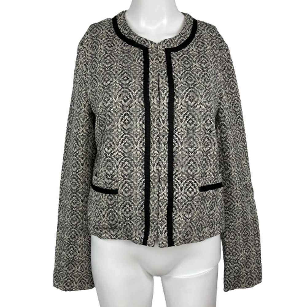 Banana Republic Jacket Blazer Women Sz 6 Black White Tweed Contrast Trim Pockets